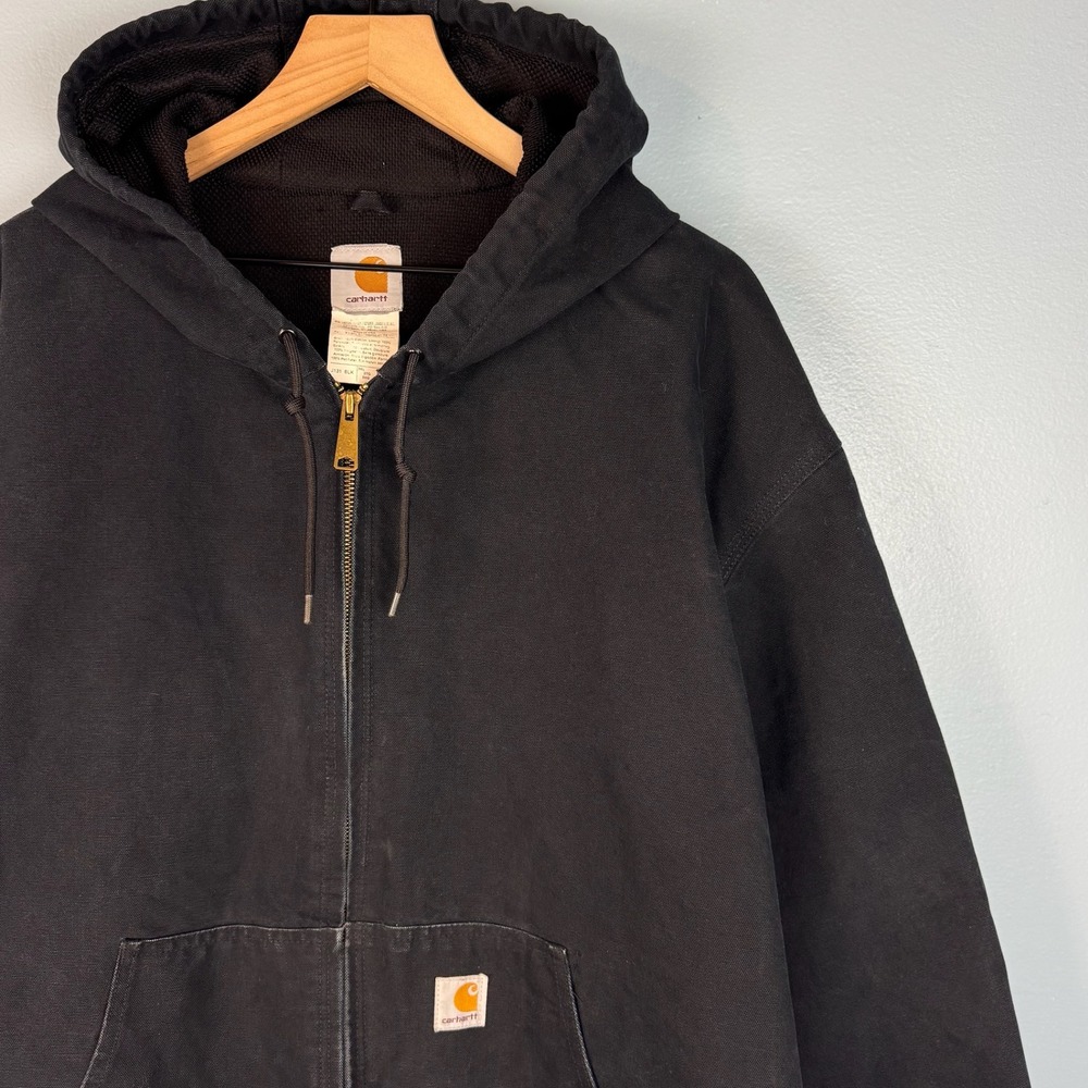 Carhartt J131 Men 3XL Black Thermal Lined Duck Canvas Jacket Hooded Made‎ in USA